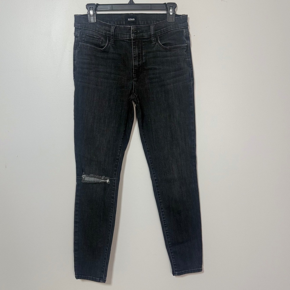 Hudson Natalie Super Skinny Ankle Jeans Women 28 Black Distressed Midrise